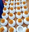 μπιζουτιέρα με λουλουδάκι κεραμική μπομπονιέρα βάπτισης γάμου Με 5 Κλασσικά Κουφέτα